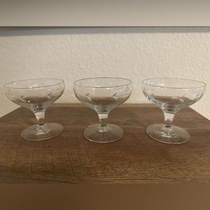 3 Vintage etched crystal dessert glasses